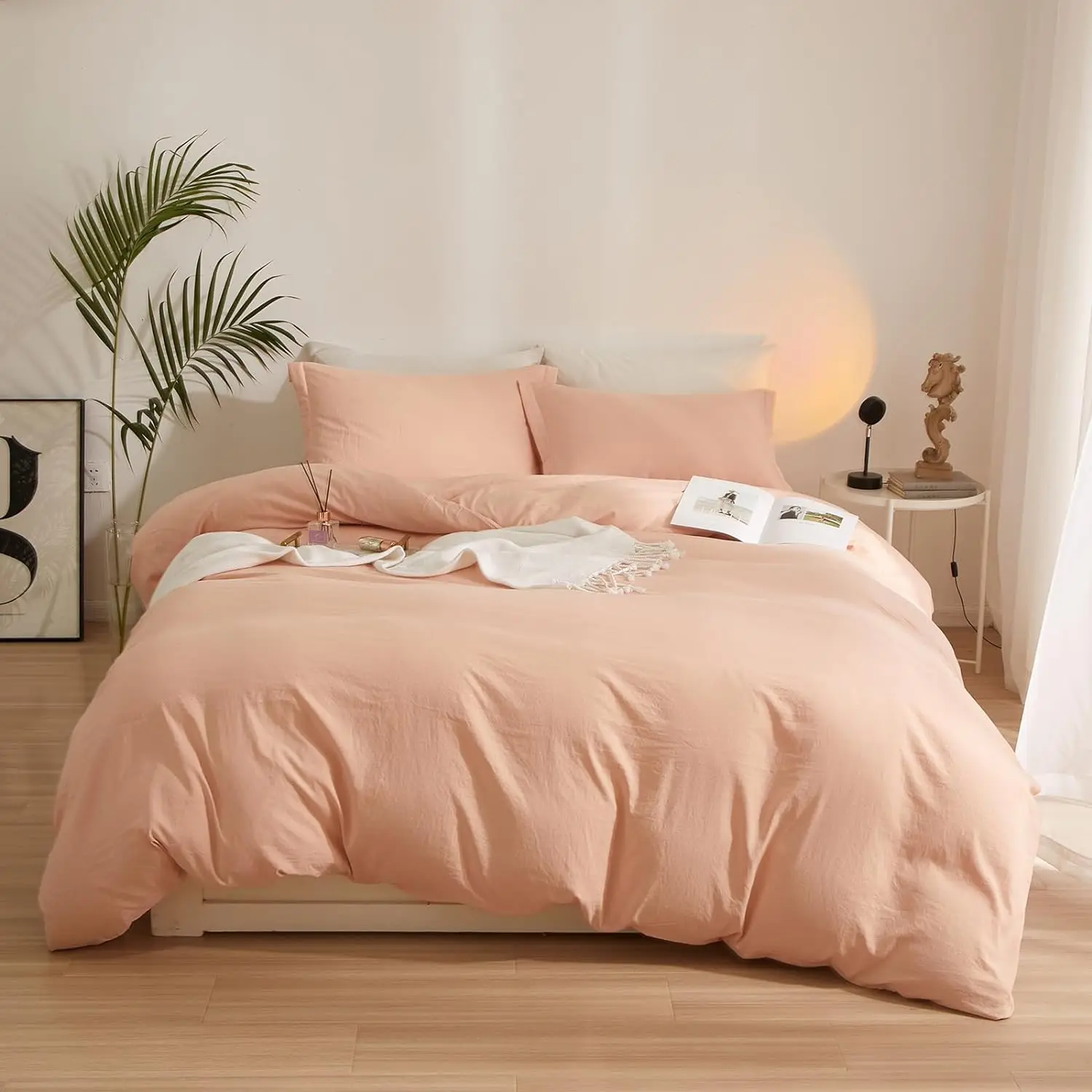 Modern Style Pink Microfiber Duvet Cover Set Full Size Soft Washed 3-Piece Bedding Set