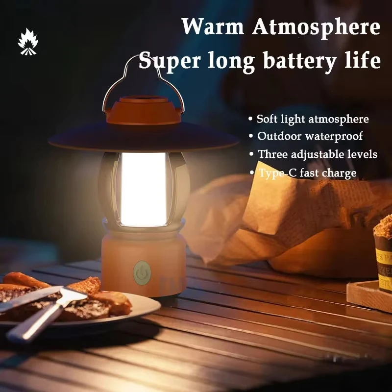 product retro  outdoor camping lamp hanging portable emergency camping lantern with awning atmosphere flashlight for hiking fishing-44