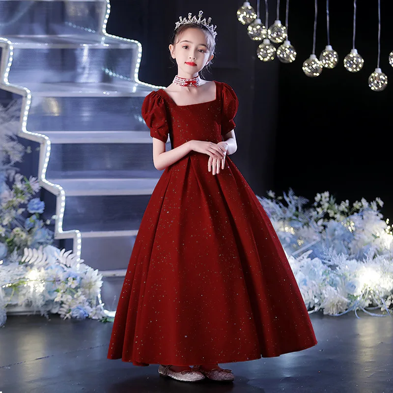 High Quality Red Girls Clothes Flower Girl Dresses White Kids Paty Gown  Princess Wedding Clothing
