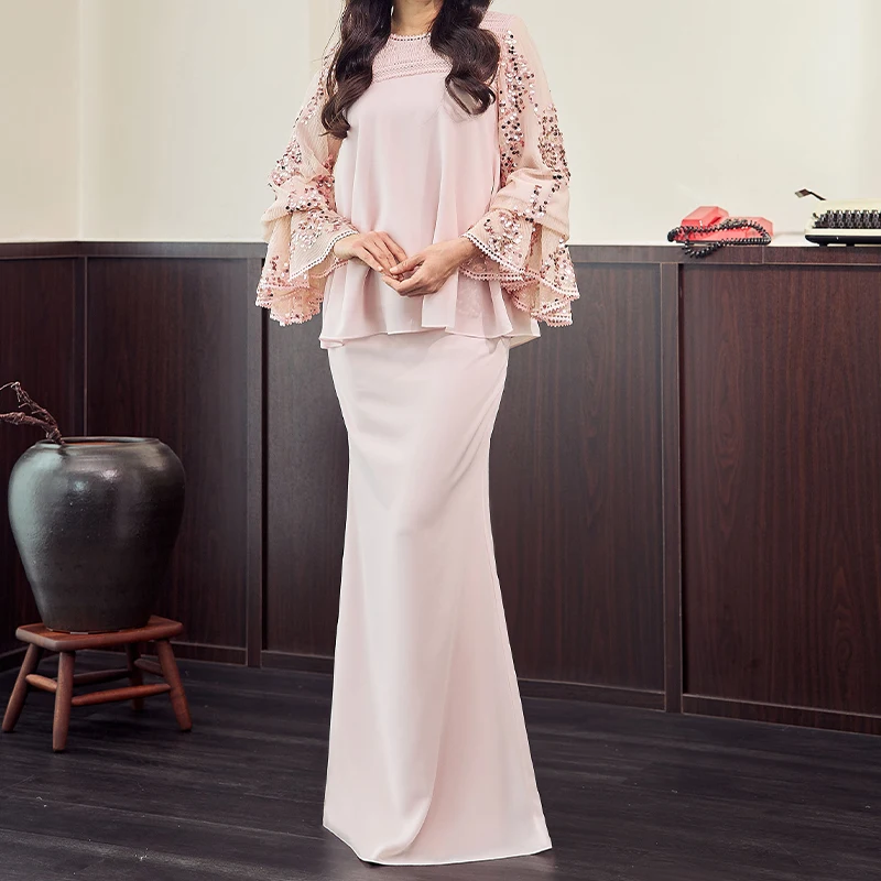2025 Raya Eid Malaysia Women Dress Embroidery Lace Baju Kebaya Baju Kurung  Modern Islamic Clothing Women Muslim Dress