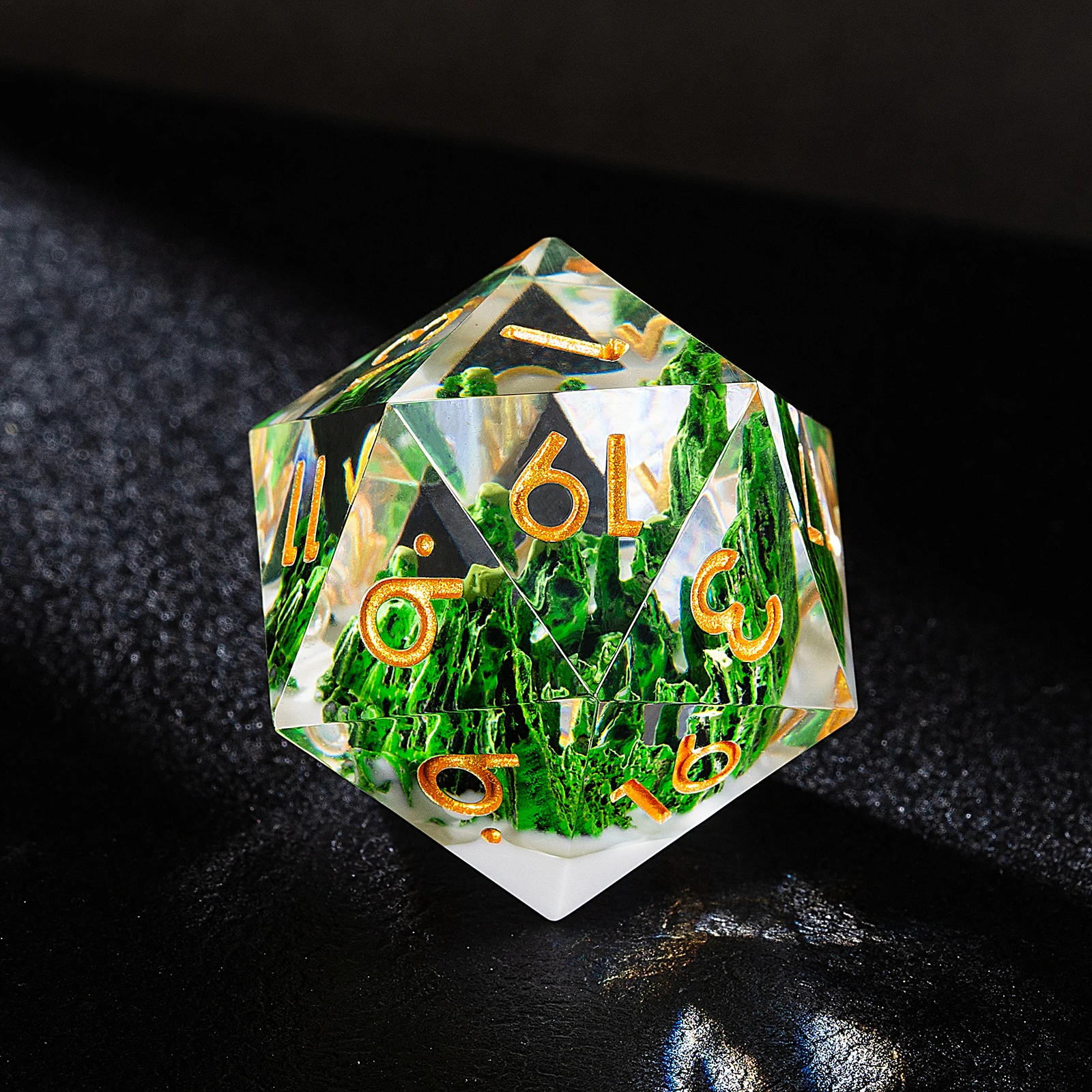 New Premium Design Stone Mountain Inside Fashion Carving Dnd Resin Dice Set in Stock details