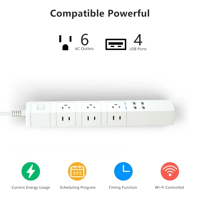 Socket With Alexa Google Home 4 Usb Ports Power Cord With Timer Tuya Wifi Smart Universal Power Strip Surge Protector Extension