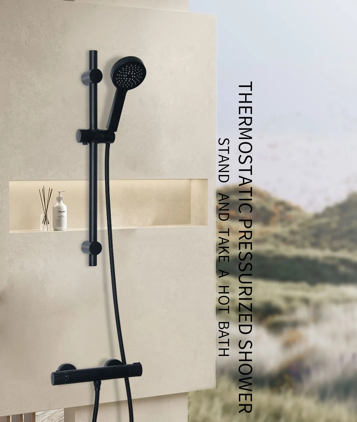 Modern Brass Round Single Function Bar Valve Shower  System - Black factory