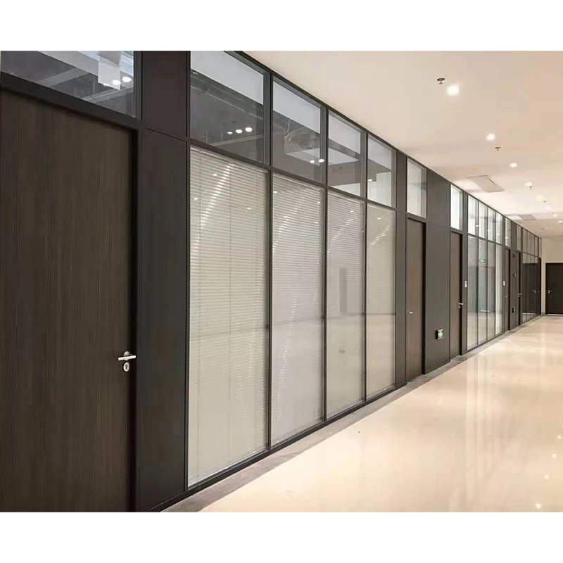 Modern Design Tempered Glass Partition Aluminum Frame Soundproof Single Double for Office Conference Room Indoor School Villa