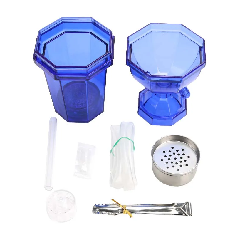 Blue Octagonal Pot Cup With Disposable Hose Acrylic Portable Mini Shisha Hookah