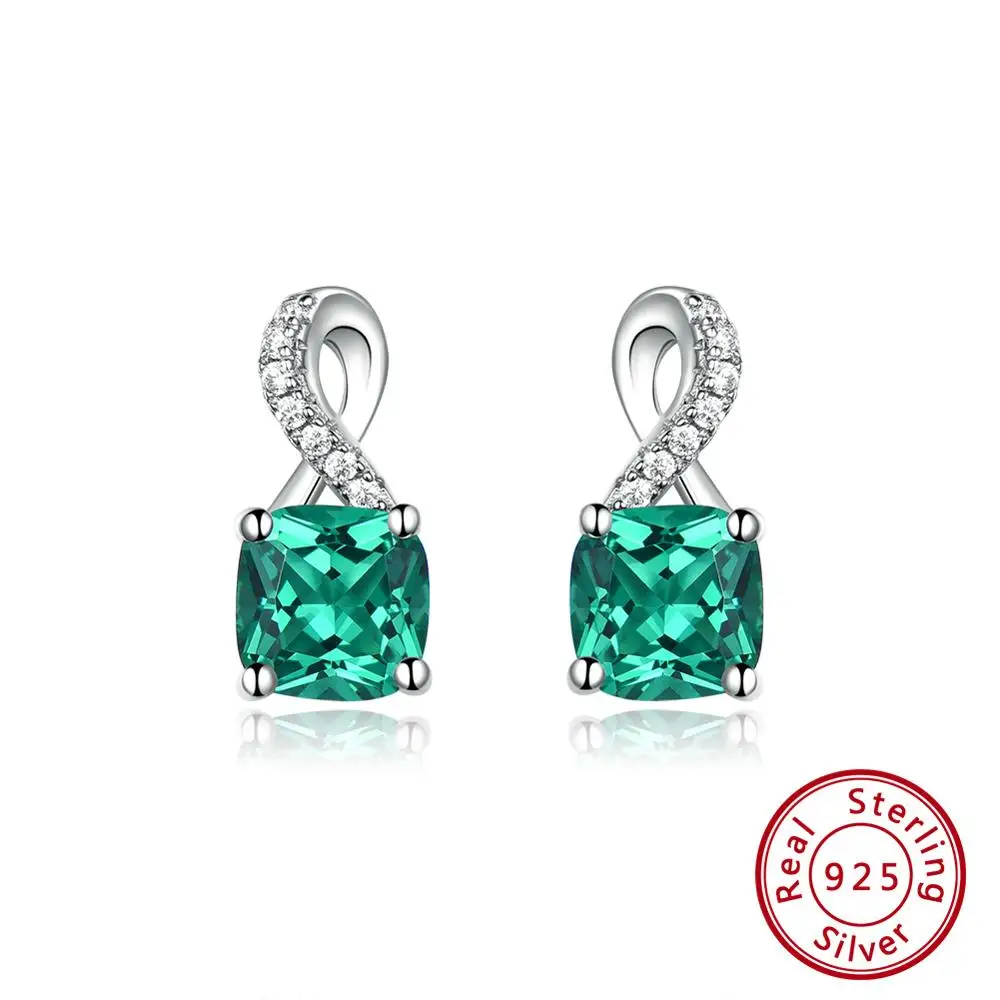 Sterling Silver Emerald Earrings – Handcrafted Gemstone Elegance EUJ085E-1 S925 Sterling Silver Earring Nano Emerald OV8*10-2pcs Wo