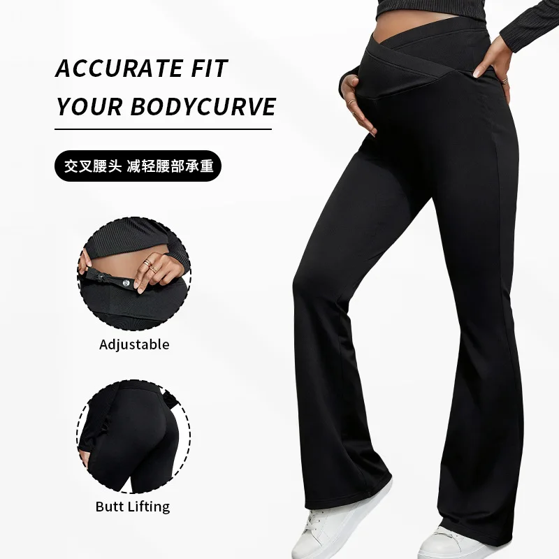 Cross Casual Slim Pregnant Women Bell Bottoms Wide Leg Pants for Maternity Wear for Euro aperçu 2