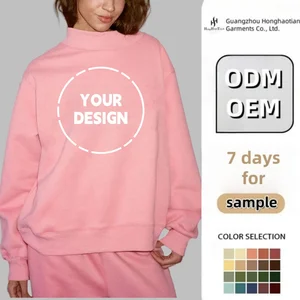 Customized Mock Neck Jumper Baggy Embroidery Patch Design Cotton Fleece Soft Classic Mockneck Crewneck Sweatshirt for Women