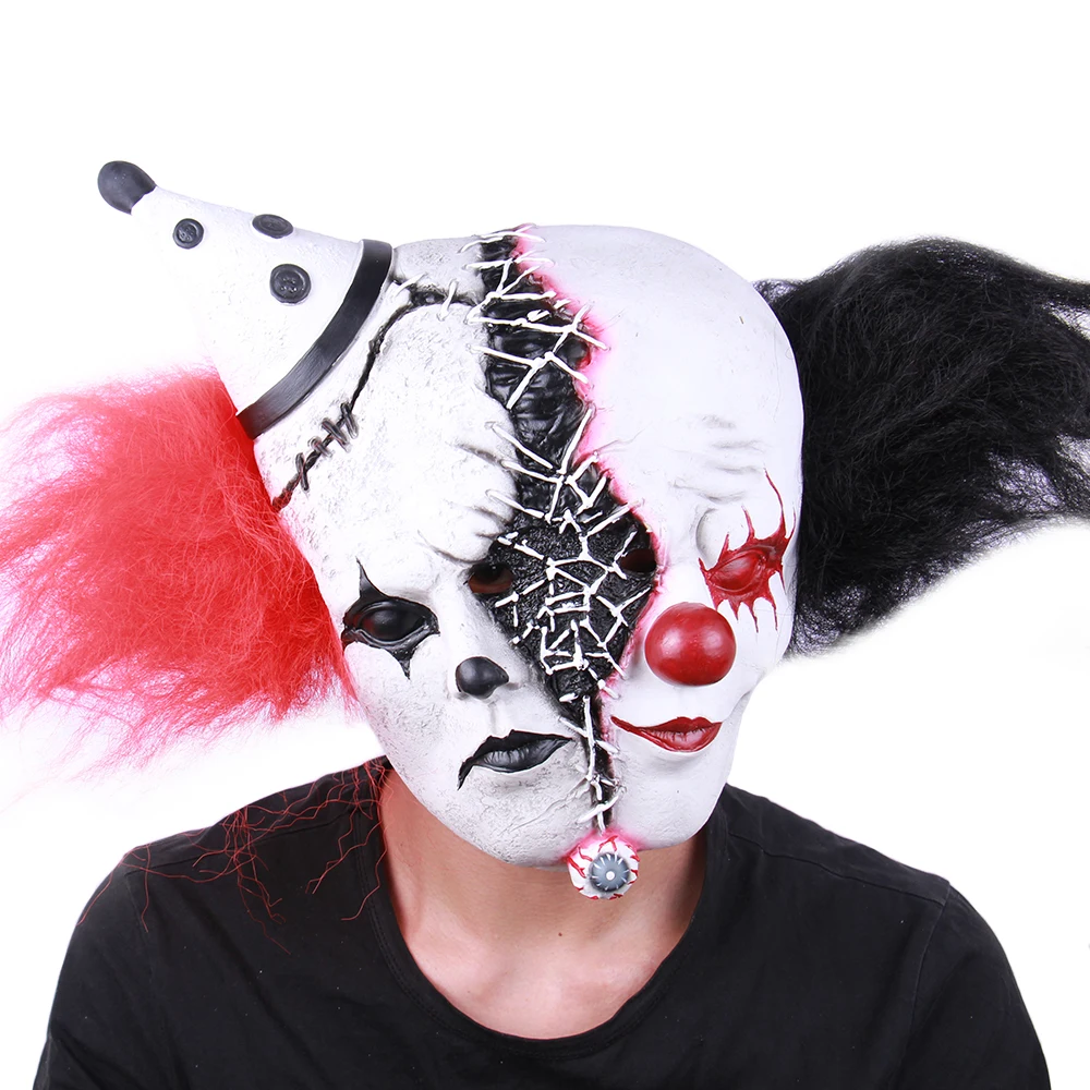IT Pennywise Latex Mask w/Wig Hair Horror Clown Joker for Halloween Cosplay Prop 