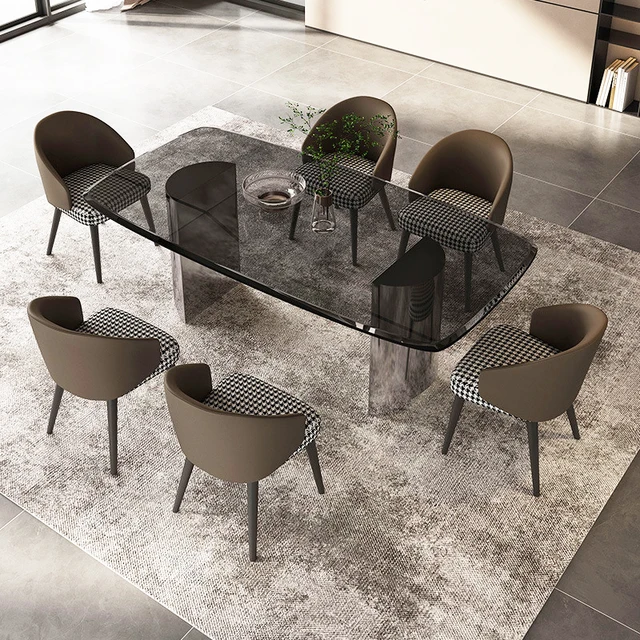 Modern luxury dining tables set for 6 8 chairs seater glass top Stainless steel metal base home restaurant dining room furniture