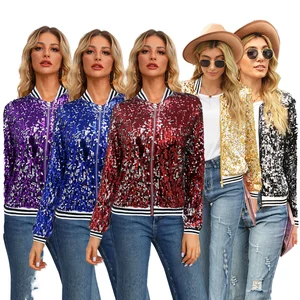 Women Sequined Celebrity Short Coat Breathable Long Sleeve Zipper Fashion Jacket New Slim Fit Lady Spring Autumn Shiny