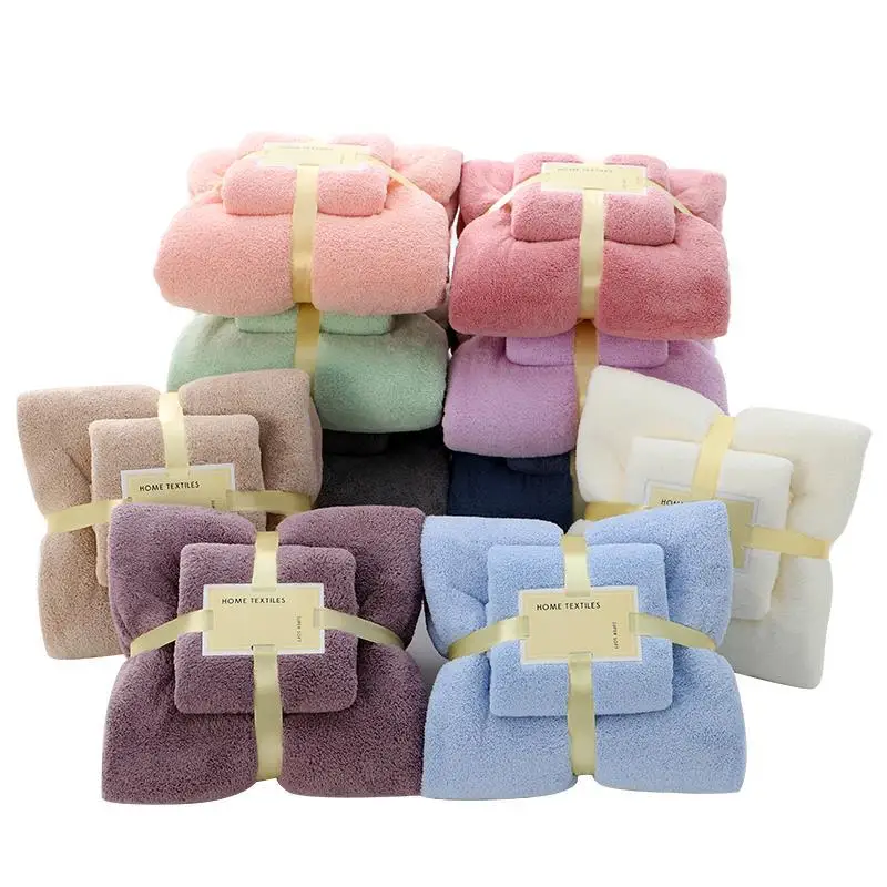 2pcs/set Bath Towel Set Coral Fleece Large Thick Bath  Bathroom Hand Face Shower Towels Home