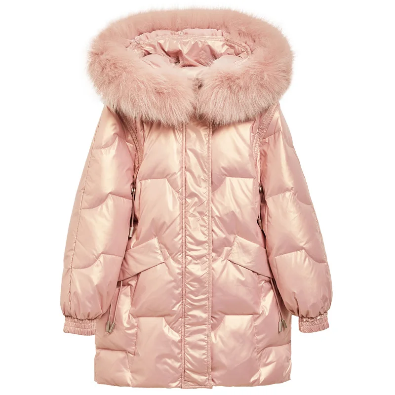High Quality Children Hooded Padded Jacket Medium Long Kids Winter Outwear Thickened White Duck Down Teenage Down Coat for Girls