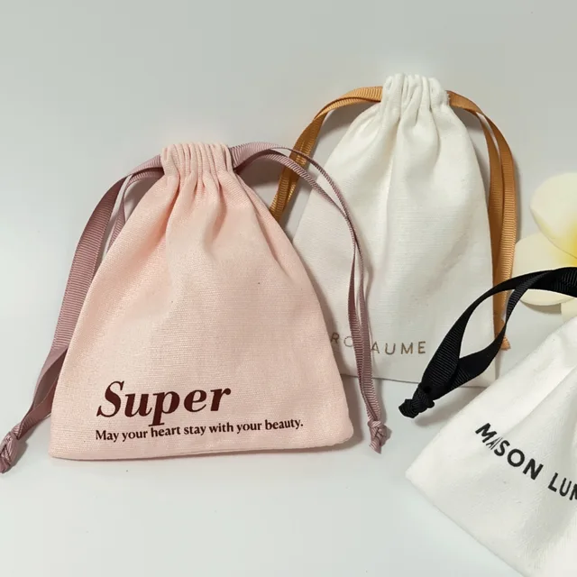 Custom Fashion Cotton Drawstring Pouch With Printed Logo Custom Color Soft Canvas Linen Gift Packaging Bag For Jewelry Packaging