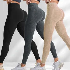 Seamless Yoga Pants for Women Mineral Wash Quick Drying Hip Lifting Tight Yoga Leggings Fitting Letter Sports and Fitness Pants