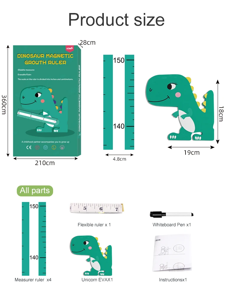 Настенные декоративные 3D наклейки с животными, магнитная линейка для измерения высоты, Экологичная самоклеящаяся Таблица роста ребенка