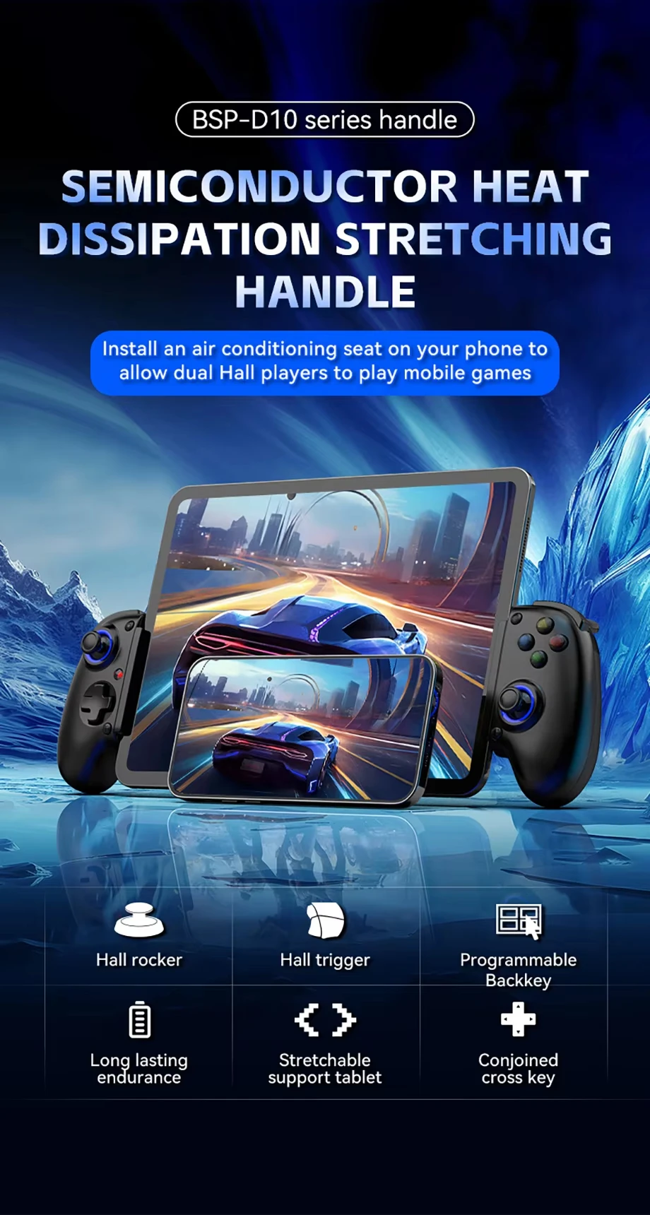 A BSP D10 D10S Juego de enfriamiento de estiramiento Controlador Android IOS para SWITCH Tablet P3 P4 Gamepad Streaming