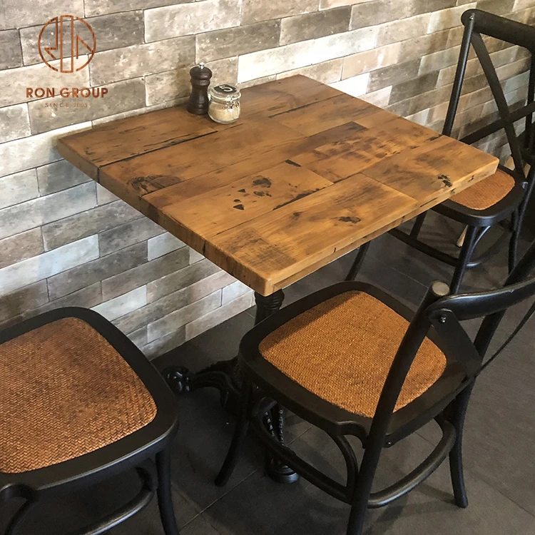 Cheap Price 80x80 Rectangular Solid Wood Slab Outdoor Dining Furniture Cafe Wooden Restaurant Table Top