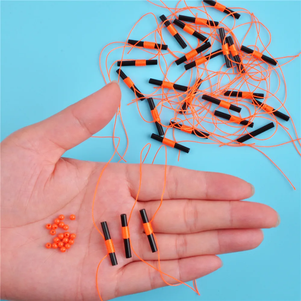 50pcs Fishing Bobbers Slip Bobber Stops With Glow Fishing Beads