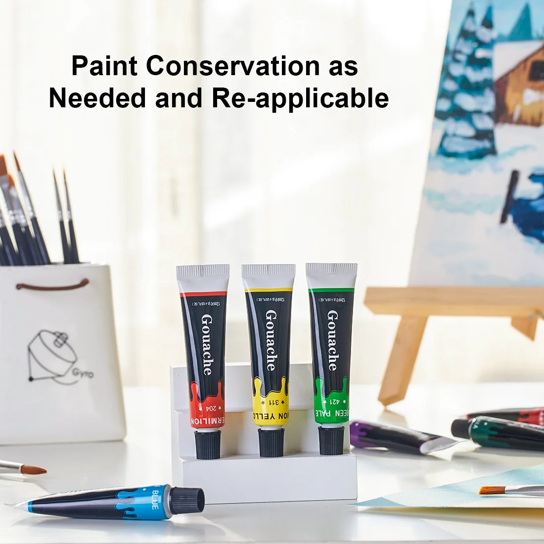 Gouache Paint 12 X12ml With Palette And Brushes Nontoxic Washable