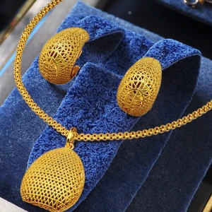 Luxury Ethiopian Traditional Brass Gold Plated 24K Fine Jewelry Bridal Necklace Earrings Set Wedding Party Gift African Charm