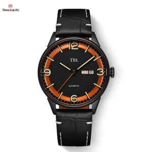 OEM Custom Round Case Genuine Leather Strap Dual Calendar Display Automatic Men's Watch Fashion Miyota Mechanical Watches