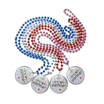 Birthday party supplies customized logo plastic led button badge with bead necklace