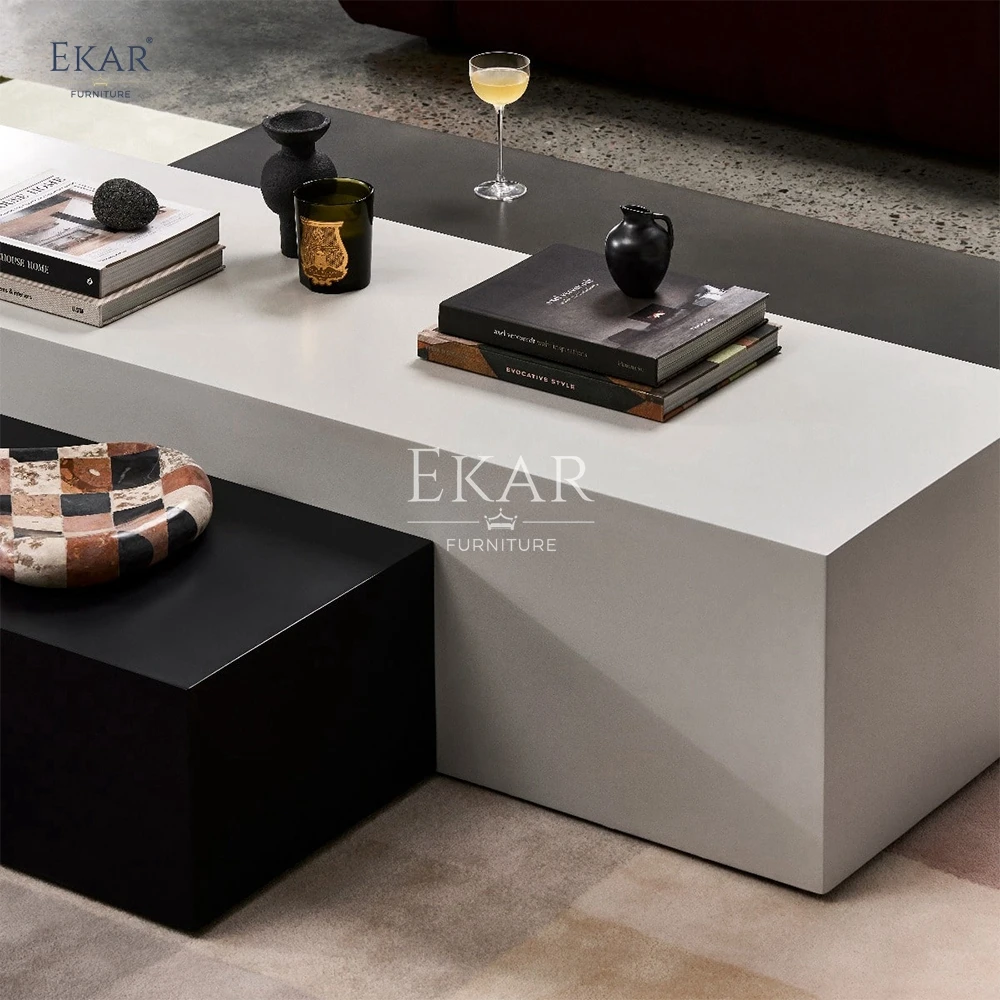 Modern Rectangular and Square Cement Coffee Table Set for Indoor and Outdoor Use for Living Room or Hotel factory