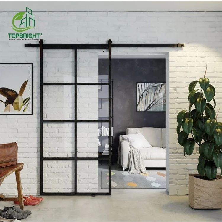 Modern Barn Door Rail System Sliding Glass Soundproof Interior Rustic Black Barn Door