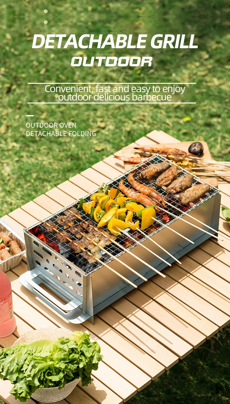 Custom Brand Family Party Enlarge Galvanized Tote Bag Portable Folding Outdoor Camping Barbecue Bbq Grill Mesh Net Rack