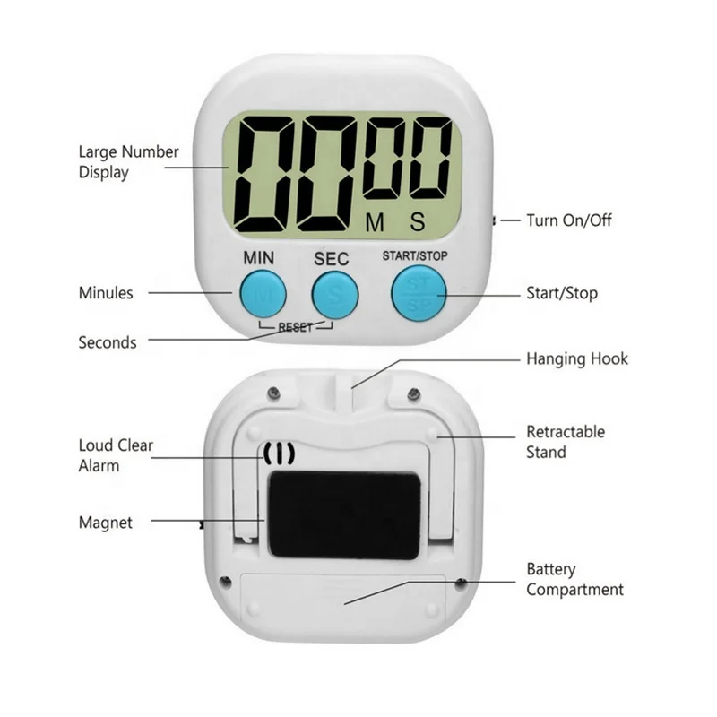 Kitchen Timer Digital Cooking Timer Magnetic Timers For Cooking Large Lcd  Screen Loud Alarm Retractable Stand And Hook And Magnetic Backing  (green)1pc