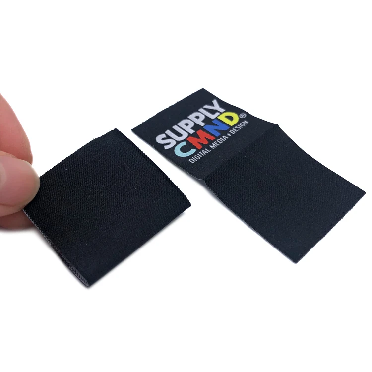 Private Custom Brand Name Logo Flag Woven Hem Label Tags With Center Loop Fold