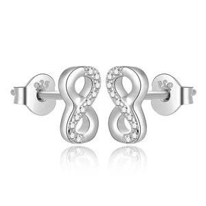 Beautiful Minimalist 925 Sterling Silver Aaa Cubic Zirconia Number Eight Earrings Gold Plated for Girls Gift