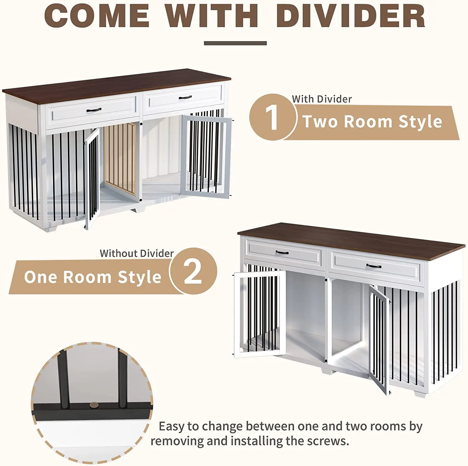 Zmaker Large Dog Crate Furniture Dog Crate Kennel With 2 Drawers And Divider Heavy Duty Dog