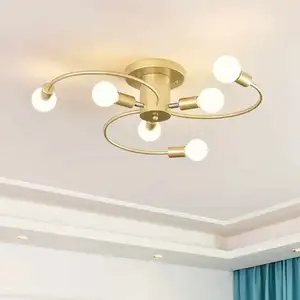 Modern Nordic LED Ceiling Lamp Gold Glass Ball Lights with Iron E27 Home Decorative Luminaire for Bedroom and Living Room