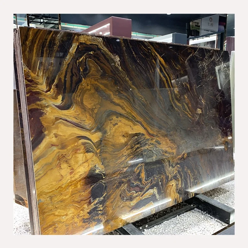 Brasiliansk gylden kvartsskifer eksotisk sten bogmatchede plader til hotellobby og baggrundsvæg