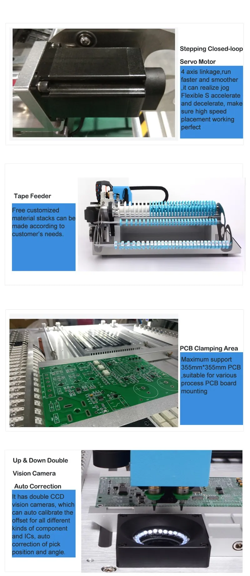 SMT Production line: CHM-T48VA Pick and Place Machine + High Precision 3040 Stencil Printer + CHMRO-420 Reflow Oven, PC