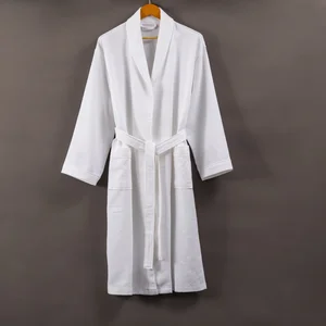 Wholesale Custom 5 Star Hotel Logo White Luxury Breathable Soft Robe Waffle 100% Cotton/polyester Romantic Solid Bath Robes