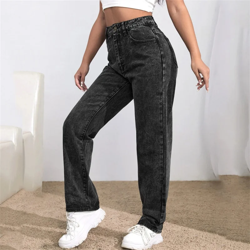 JS003 Wholesale Women Custom Solid High Rise Mom Jeans