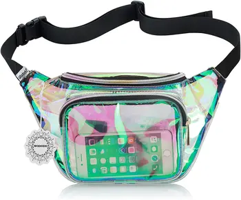 Ladies Glitter Laser Holographic Fanny Pack Waterproof Cross Body Waist Bag with Zipper Closure