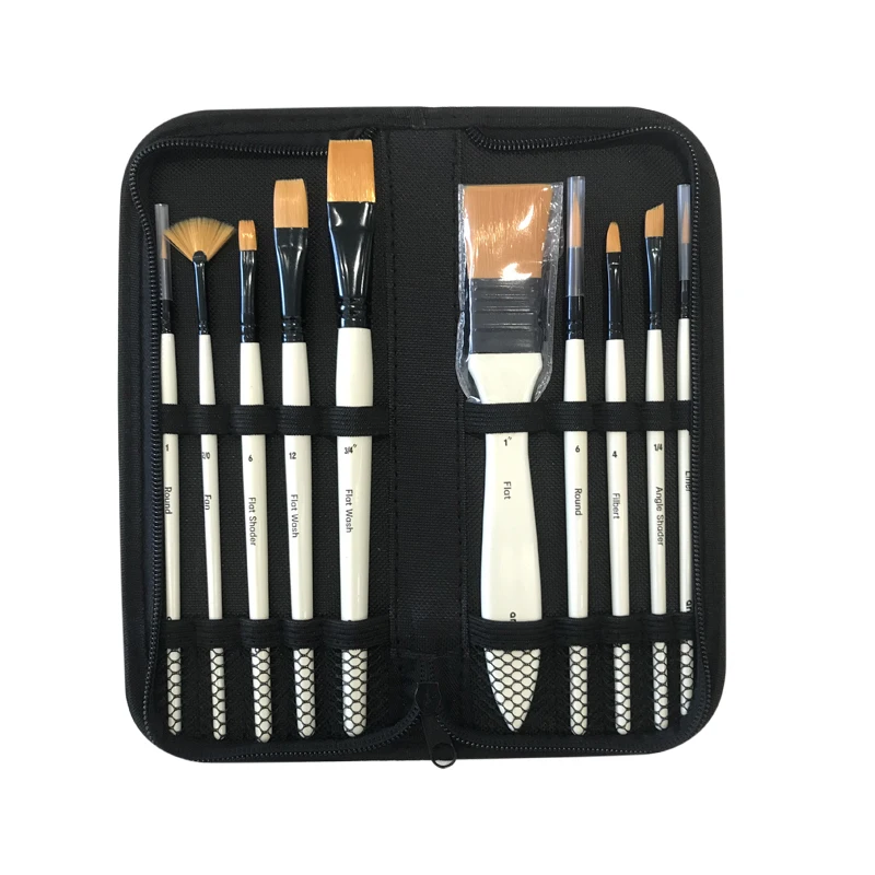 Набор кистей для рисования в кошельке, нейлоновые кисточки для акварели, акрила, маслом, таклона, 10 шт.