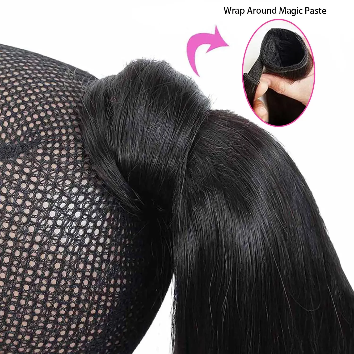 Natural Color Brazilian Human Hair Straight Wrap Around Ponytail Clip In Hair Extension Hairpiece for Women_voghion.com