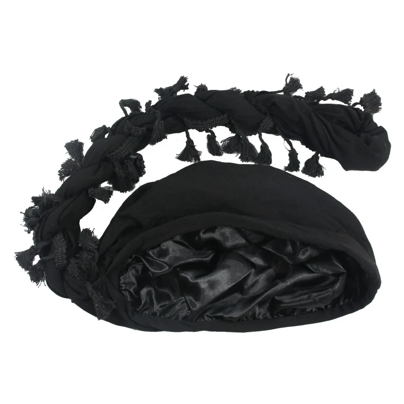 DODAMOUR Cotton Satin Durag Head Wraps, Vintage Ethnic Turban For Men, Lined Halo Turban For Women, Tassel Beanie For Causal Life Outdoor (Green