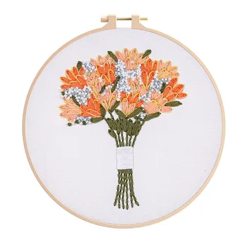 European Style Floral Bouquet Cotton DIY Embroidery Kit for Beginners Includes Hoop Threads & Instructions-OEM/Wholesale