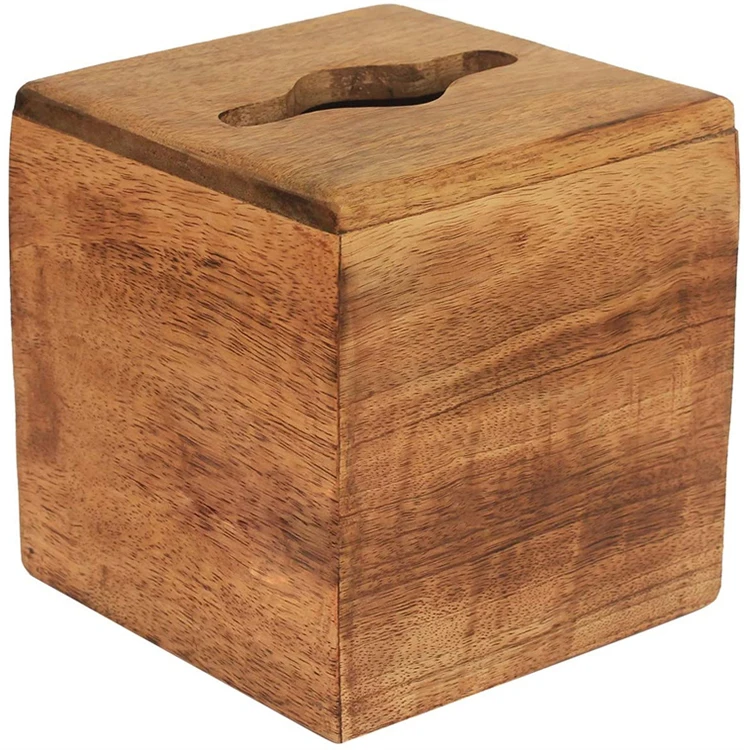crafkart wooden plain tissue box holder | brown square shaped