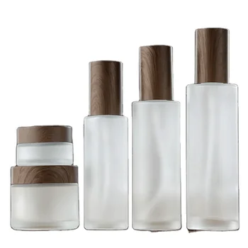High grade imitation wood grain cover frosted glass cosmetics sub bottle lotion sample bottle wholesale eye cream bottle