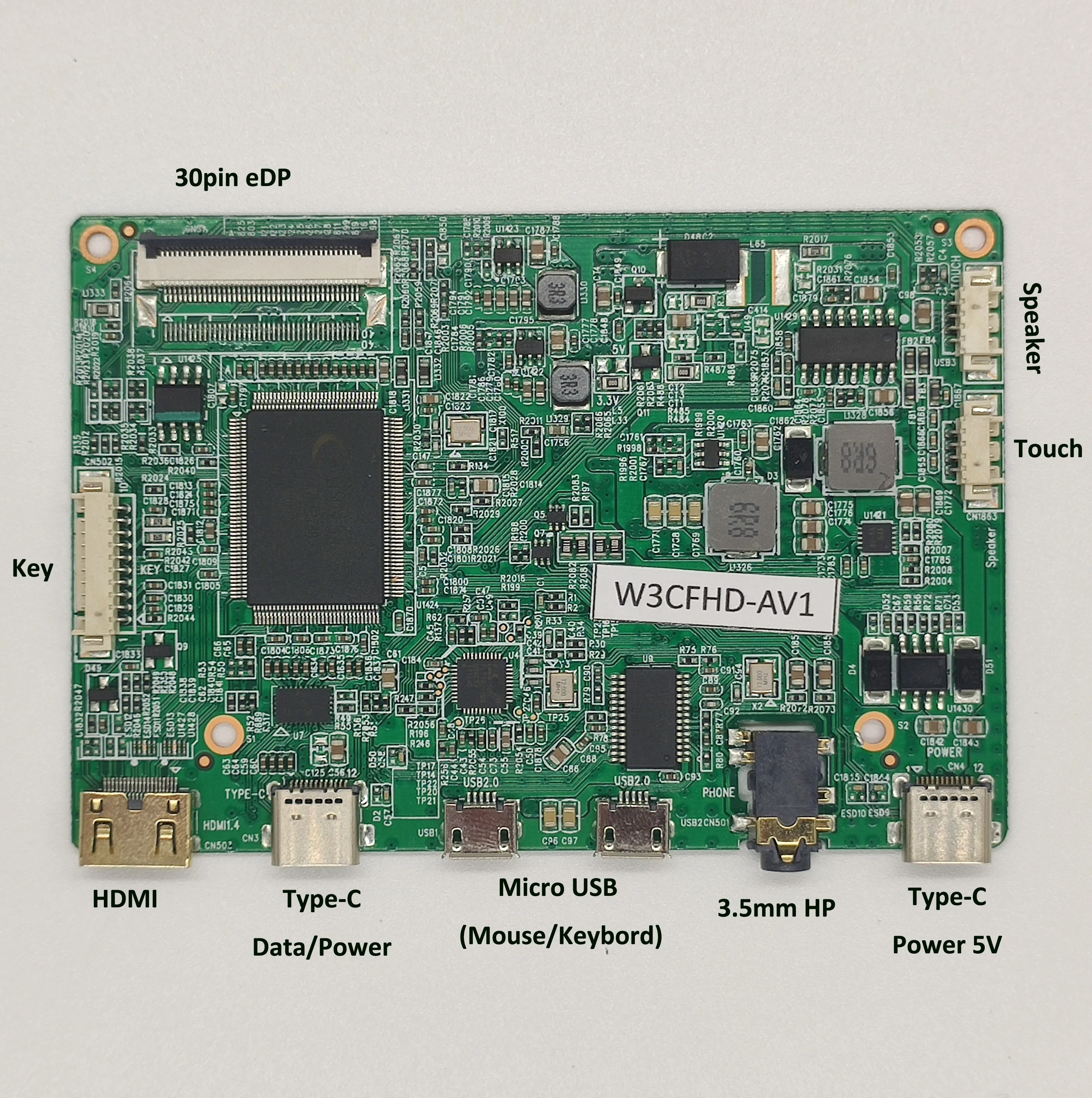 W3CFHD-AV1 eDP 40pin 30pin panel 2560x1600 2K Type-C controller board with HDM-in/TYPE-C/USB-touch/AUDIO/5V 2A USB power supply