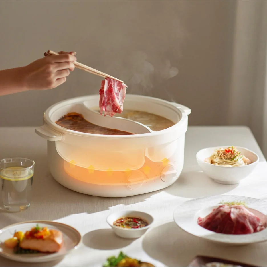 Hotpot Elettrico Con 2 Regolatori Di Temperatura - Pentola Shabu Shabu - 2200W - Colore Oro - Foto 8