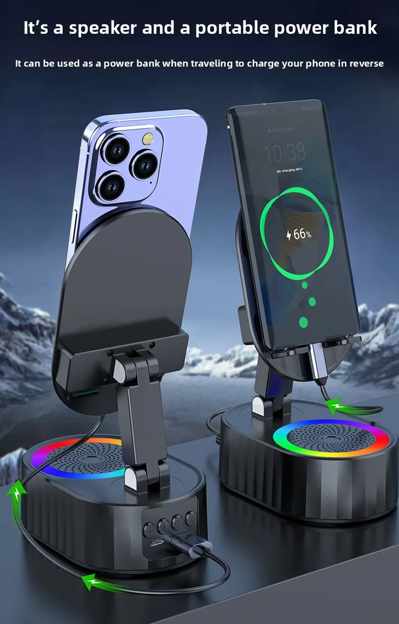 Portable Smart Woofer Wireless Bluetooth Speaker Phone Stand Flexible Desk Phone Stand Holder with Speaker and Power Bank