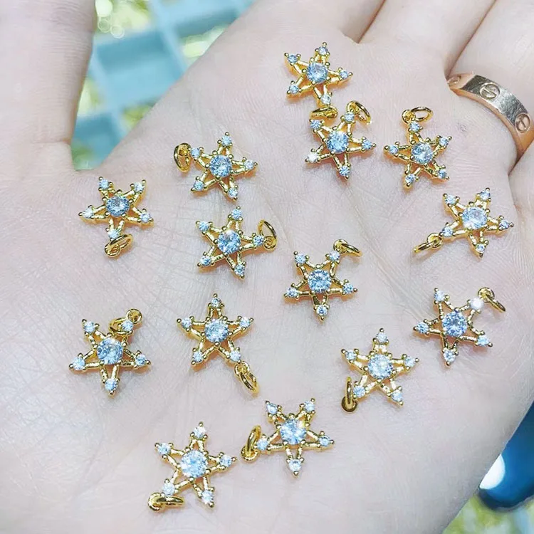 CZ8308 Mini Minimal CZ Paved Star Evil Eyes Heart Lock Plane Charms for Necklace Jewelry Accessories Making